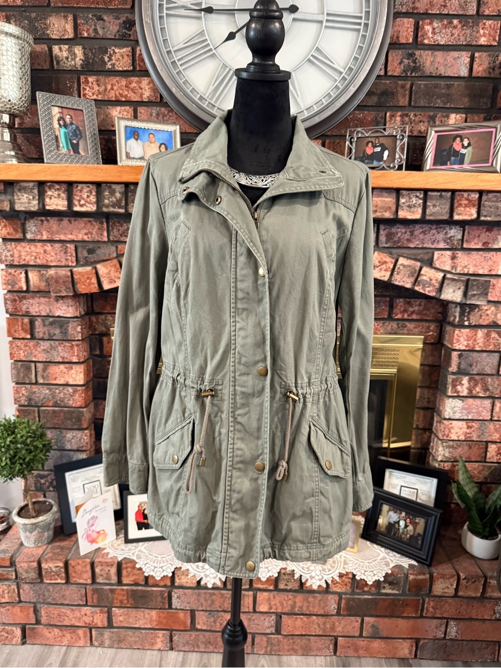 Style & Co Women’s Olive Green Utility Jacket - Lightweight Drawstring Waist